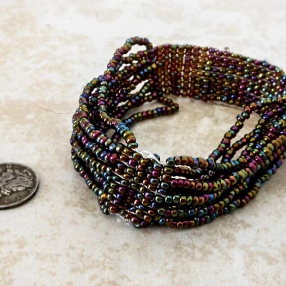 Rainbow Seed Bead Stretch Cuff Bracelet Boho Vintage - Picture 4 of 5